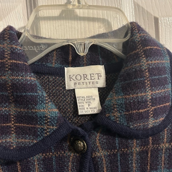 Vintage Koret Petite 100% Wool Collared Button Down Plaid Cardigan - MP - Picture 6 of 6